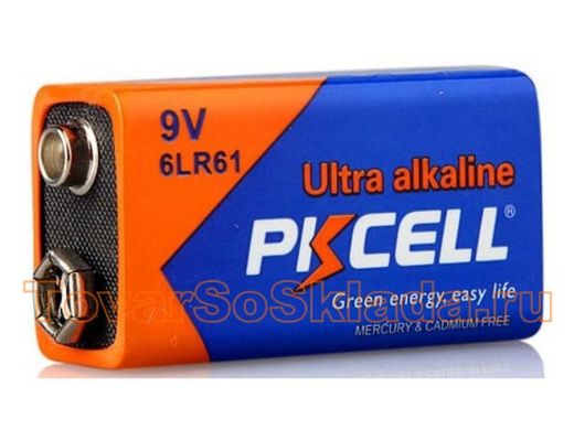 6LR61 батарейки щелочные Alkaline (тип Крона), ширина 26,5мм, высота 48,5мм, толщина 17,5мм