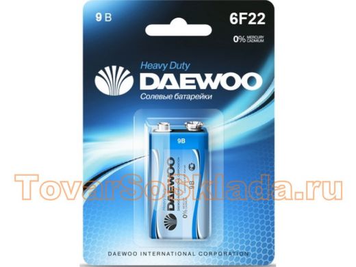 Батарейка (элемент питания) 6F22  Daewoo  (в блистере 1шт, в коробке 10шт)