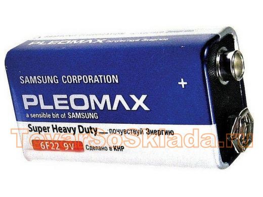 Батарейка (элемент питания) 6F22  Samsung Pleomax  ( в блистере :1шт  , в коробке: 10шт)