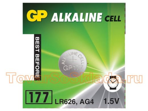Элемент питания  AG4  GP Alkaline 177 , алкалиновая,1 шт.в блистере (отрывной блок),4891199026690