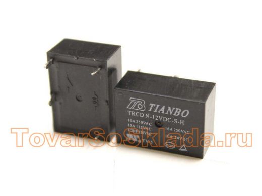 Электромагнитное реле  TRCD (DC12V-16A-1A) 23х25х10,2 (6к.) (Tianbo)  контакты под пайку