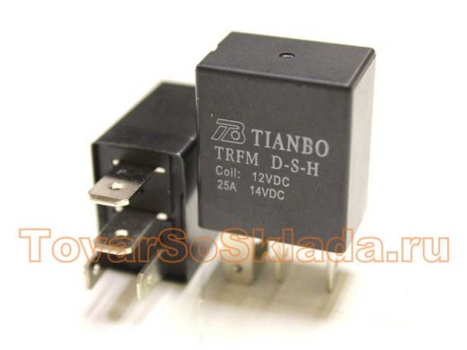 Электромагнитное реле  TRFM (DC12V-25A-1A) 22,8х15х26 (Tianbo)  контакты под разъем 6,3mm