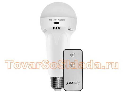 Светодиодная лампа-фонарь Е27 с пультом ДУ Jazzway Accu9-L3WR аварийный светильник,140Лм,4Вт 90минут