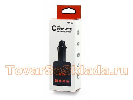 FM модулятор 03 micro SD, USB, пульт, чёрный-красный