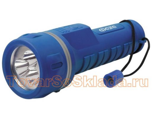 Фонарь  ФАZA R1-L3. 3 LED, ударопарочный, влагозащищенный, прорезиновое покрытие, синий, 2xD