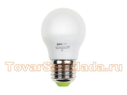 Светодиодная лампа E27  5W 3000К G45 400Lm, 220В  JazzWay PLED-ECO