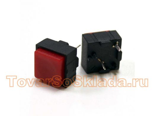 Кнопка PBS-18B квадратная (красная) (10x10мм) с фиксацией (50V/0,25A)
