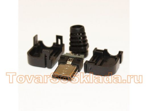 Разъём компьют: штекер micro-USB 5pin на кабель в корпусе, угловой