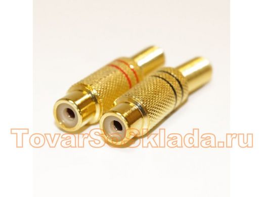 Разъем RCA гнездо металл (gold) на кабель, (крас + черн. 2 / /) APP-095