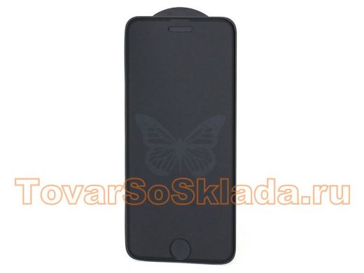 Стекло защитное iPhone  6/6S, чёрное, 6D с принтом бабочка