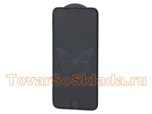 Стекло защитное iPhone  7/8, чёрное, 6D с принтом бабочка