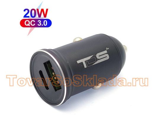 Автомобильный адаптер TDS TS-CAU41 ЗУ в прикуриватель USB (PD20W+QC3.0, 3600mA)