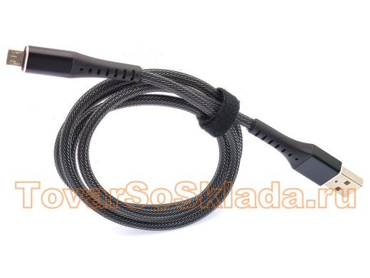 .Черный кабель USB 2.4A (microUSB) 1м 