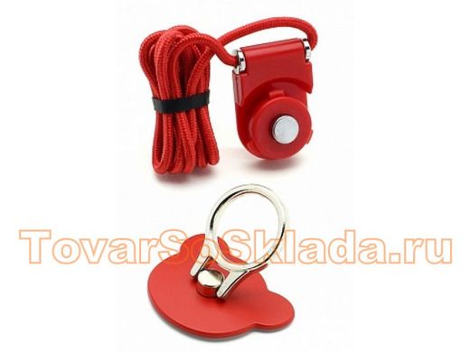 Держатель-кольцо, со шнурком, мишка, красный