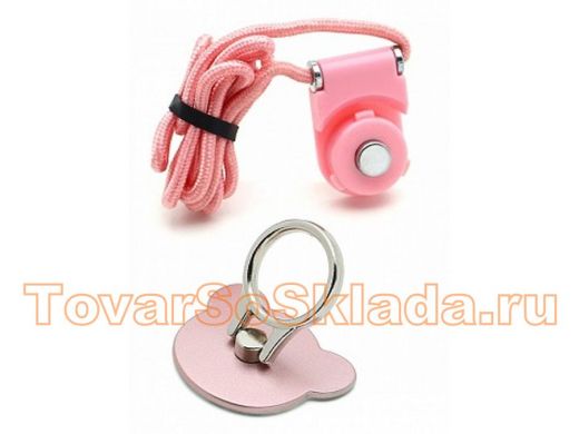 Держатель-кольцо, со шнурком, мишка, розовый