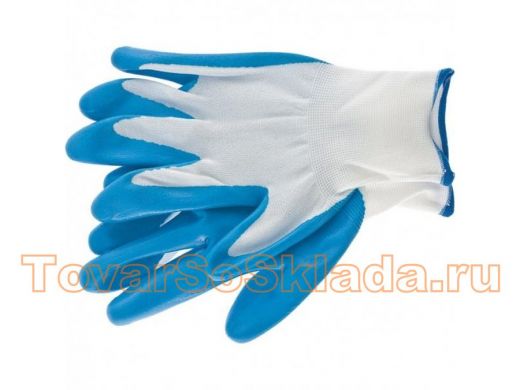 Перчатки полиэфирные с синим нитрильным покрытием, размер L, 15 класс вязки// Сибртех