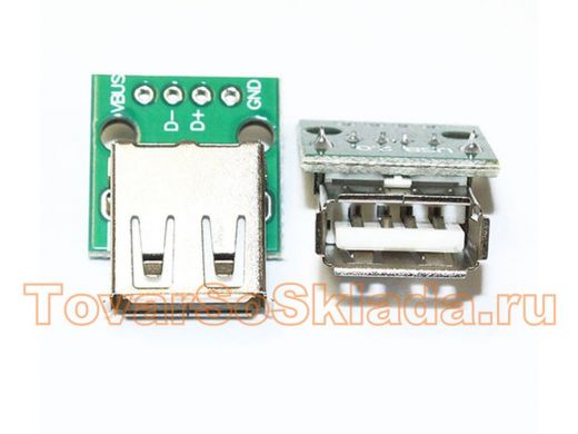 Arduino 3447-3: Адаптер гнездо_USB 2.0  5 контактов на печатной плате