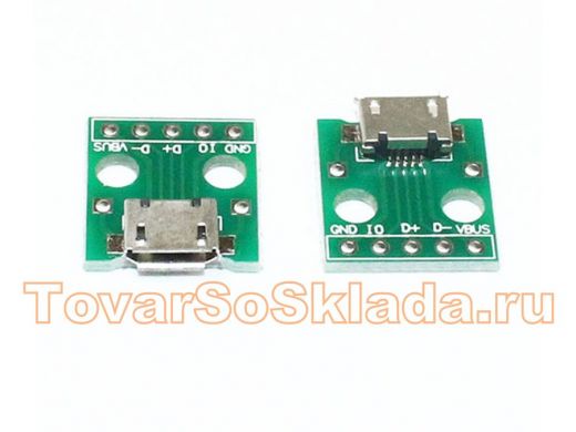 Arduino 3447: Адаптер гнездо micro_USB 5 контактов на печатной плате