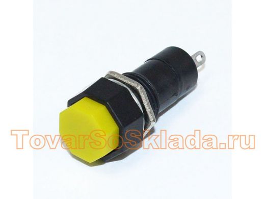 Кнопка PBS-14A шестигранная желтая (15х15мм, M12) с фиксацией (250V/1A)
