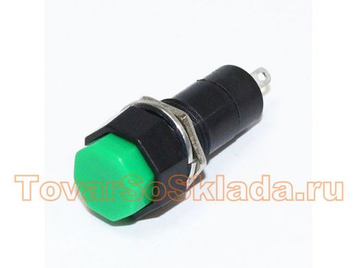 Кнопка PBS-14A шестигранная зеленая (15х15мм, M12) с фиксацией (250V/1A)