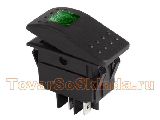 Выключатель клавишный 12V 35А (4с) ON-OFF зеленый  с подсветкой  REXANT