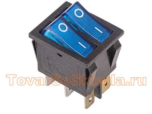 Выключатель клавишный 250V 15А (6с) ON-OFF синий  с подсветкой  ДВОЙНОЙ  REXANT