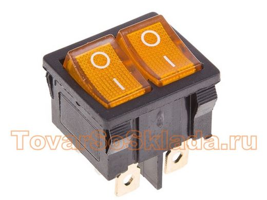 Выключатель клавишный 250V 6А (6с) ON-OFF желтый с подсветкой ДВОЙНОЙ  Mini  REXANT