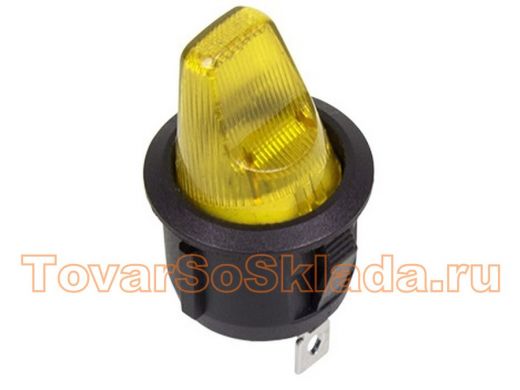 Выключатель клавишный круглый 12V 16А (3с) ON-OFF желтый  с подсветкой  REXANT