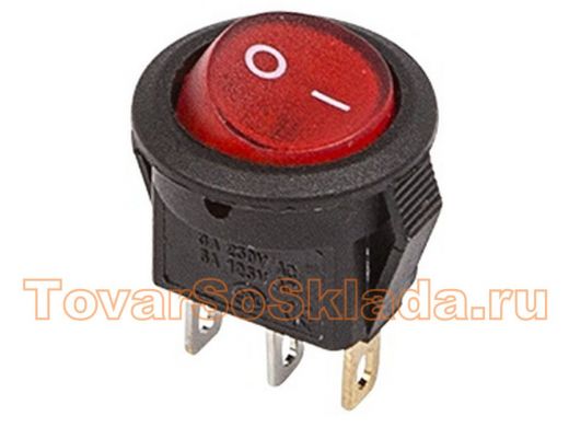 Выключатель клавишный круглый 250V 3А (3с) ON-OFF красный  с подсветкой  Micro  REXANT