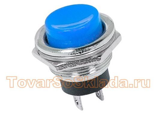 Выключатель-кнопка  металл 250V 3А (2с) (ON)-OFF  диам.16.2  синяя  REXANT