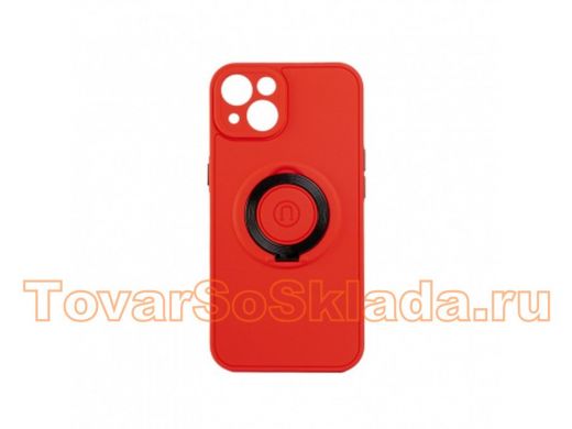 Чехол iPhone 13, с кольцом, магнитный, защита камеры, красный