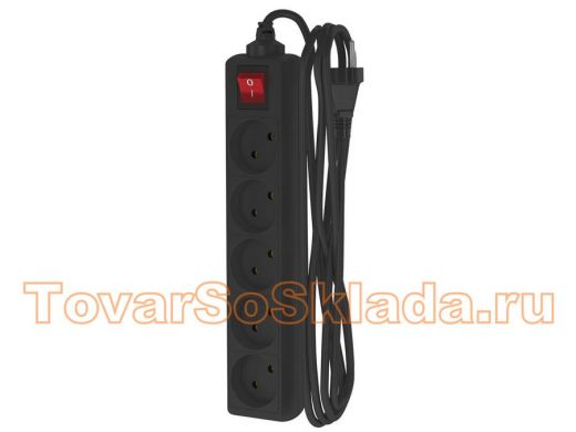 Сетевой удлинитель  ФОТОН 10-55S 5р 5м, 10А ,б/з,выключатель (черный)