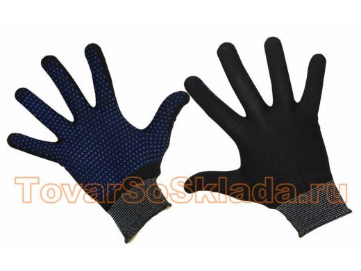 Перчатки нейлоновые с частичным покрытием ладони и пальцев Точка ПВХ черные