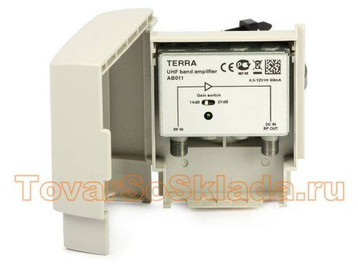 Усилитель мачтовый телевизионный TERRA  AB011 для цифрового DVB-T2 сигнала, 47-862мГц 27дБ (и 14дБ)