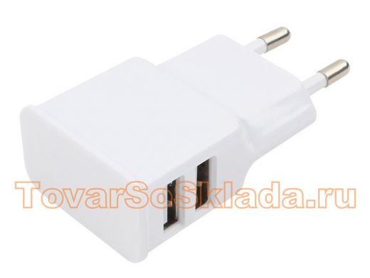Зарядное устройство с 2-мя USB  Cablexpert MP3A-PC-11 100/220V - 5V USB 2 порта, 2.1A, белый