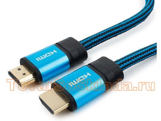Шнур  HDMI / HDMI  7,5м  Cablexpert, серия Gold, v1.4, M/M, синий, позол.разъемы, алюминиевый корпу