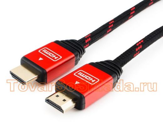 Шнур  HDMI / HDMI  7,5м  Cablexpert, серия Gold, v1.4, M/M, красный, позол.разъемы,алюминиевый корпу