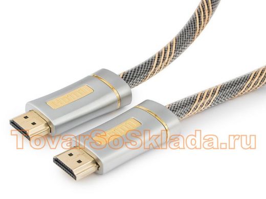Шнур  HDMI / HDMI  3м  Cablexpert, серия Platinum, v2.0, M/M, позол.разъемы,серебристый металл