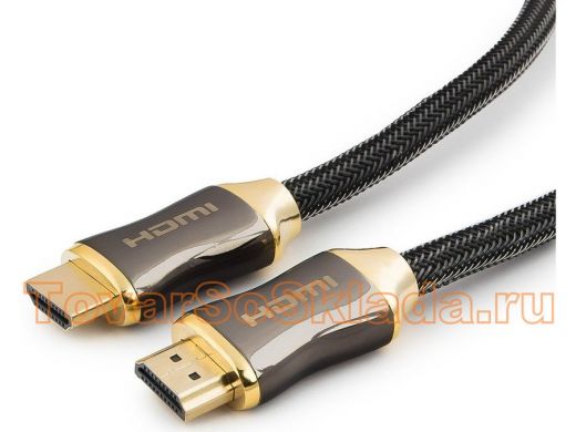Шнур  HDMI / HDMI  3м  Cablexpert, серия Platinum, v2.0, M/M, позол.разъемы, титановый металличес