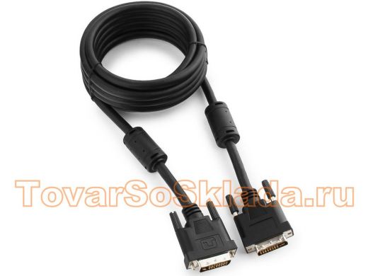 Кабель DVI-D  3м dual link Cablexpert CC-DVI2-BK-10, 25M/25M черный, экран, феррит.кольца, пакет