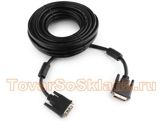 Кабель DVI-D 10м dual link Cablexpert CC-DVI2-BK-10M, 25M/25M черный, экран, феррит.кольца, пакет