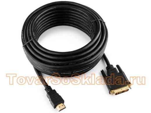 Кабель HDMI-DVI  Cablexpert CC-HDMI-DVI-10MC,19M/19M single lin  10метров,черный,позол.разъемы,экран