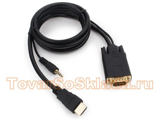 Кабель HDMI-VGA Cablexpert A-HDMI-VGA-03-6, 19M/15M + 3.5Jack, 1.8м, черный, позол.разъемы, пакет A-