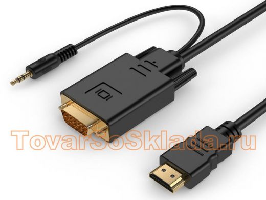 Кабель HDMI-VGA Cablexpert A-HDMI-VGA-03-10, 19M/15M + 3.5Jack, 3м, черный, позол.разъемы, пакет A-H