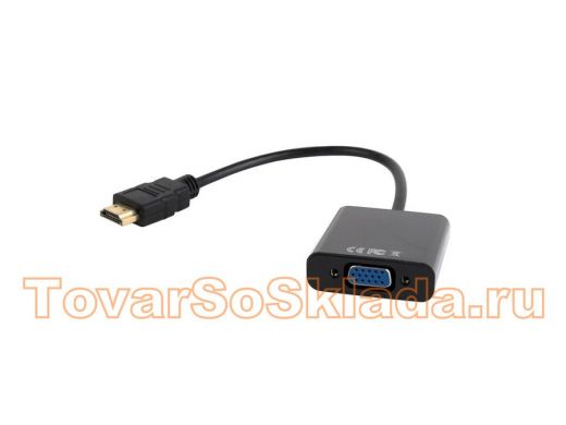 Переходник HDMI штекер / VGA гнездо Cablexpert A-HDMI-VGA-03, 19M/15F, 15см, Jack3.5, из HDMI в VGA