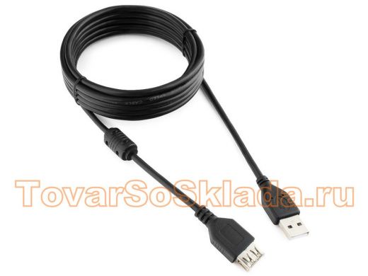 Кабель-удлинитель USB AM/AF  3,0м Pro Cablexpert CCF-USB2-AMAF-10,USB2.0, экран, фер.кольцо,черный