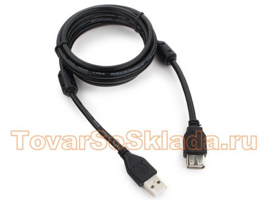 Кабель-удлинитель USB AM/AF  Pro Cablexpert CCF2-USB2-AMAF-6, USB2.0, 1.8м ,экран,2фер.кольца,черный