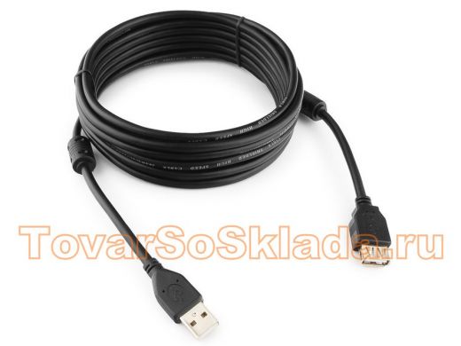 Кабель-удлинитель USB AM/AF  4.5м Pro Cablexpert CCF2-USB2-AMAF-15, USB2.0, экран,2фер.кольца,черны