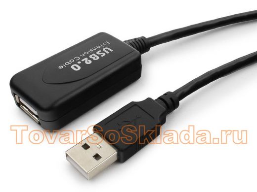 Кабель удлинитель активный USB   4,8метра Cablexpert UAE016-BLACK, AM/AF, 4.8м, черный, пакет, USB 2