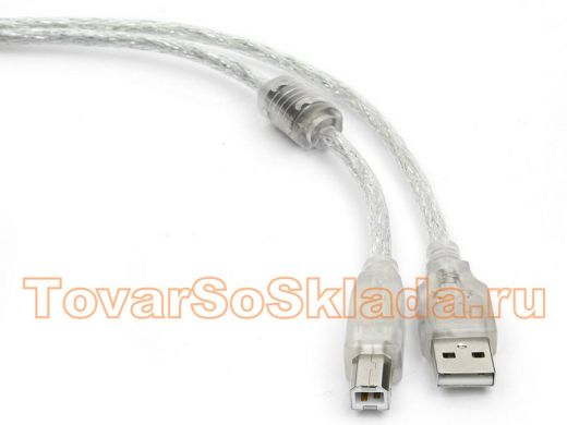 Кабель USB 2.0 Pro Cablexpert CCF-USB2-AMBM-TR-6, AM/BM, 1,8м, экран, феррит.кольцо, прозрачный, пак